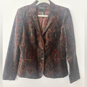 Vintage 90s Ralph Lauren Paisley Printed Velvet Damask Blazer Jacket L